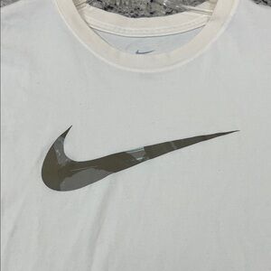 Nike Short Sleeve Crew Tee in White with Olive Swoosh